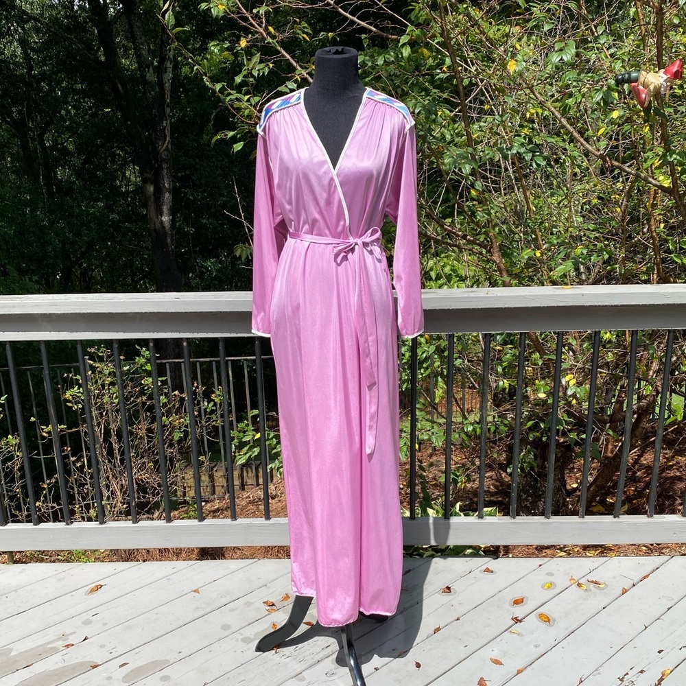 Vintage 80s Does 30s Art Deco Dressing Gown Maxi Kimono Glammy Lingerie